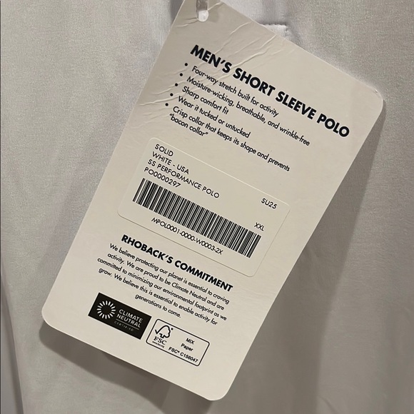 Rhoback White Performance Polo Shirt Short Sleeve Classic Fit with USA Flag - Picture 5 of 8